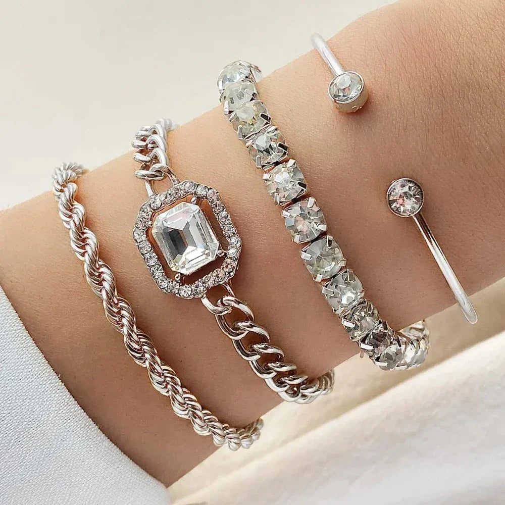 Polished 4 Piece Link Bracelet Collection with Adjustable Clasps