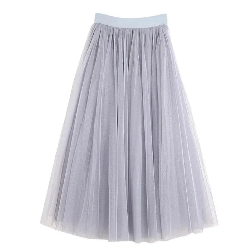 Summer Long Skirt with Elastic Waistband and 3 Layers