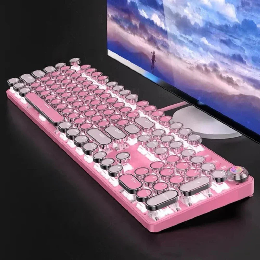 Retro Mechanical Keyboard with a Pink and Sky Blue Color Scheme