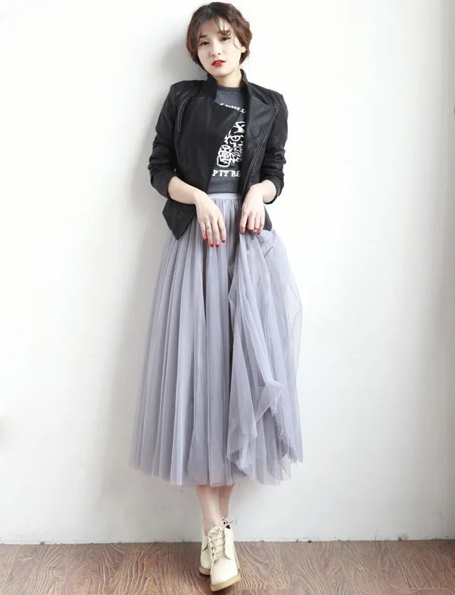 Summer Long Skirt with Elastic Waistband and 3 Layers