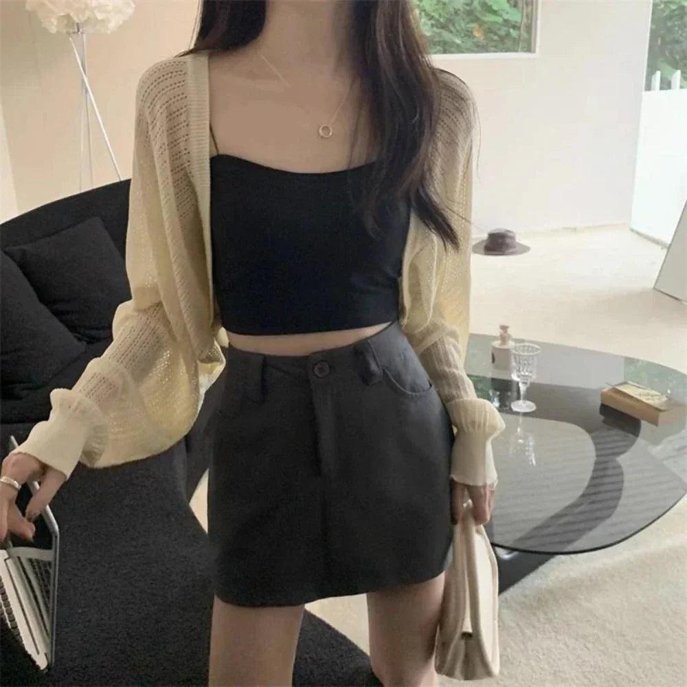 Korean-Inspired Women's Short Knitted Crop Cardigan