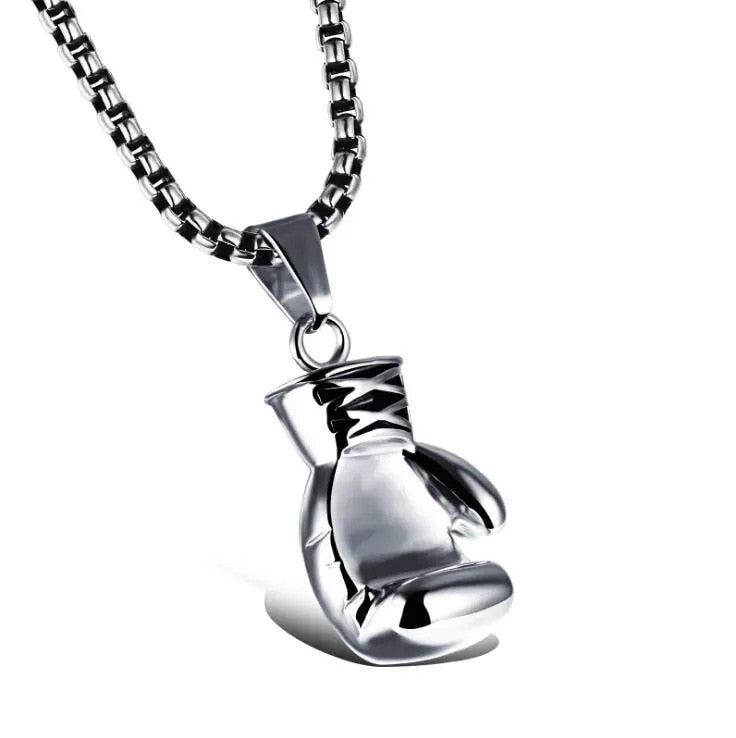 Boxing Glove Charm Necklace in Silver Finish