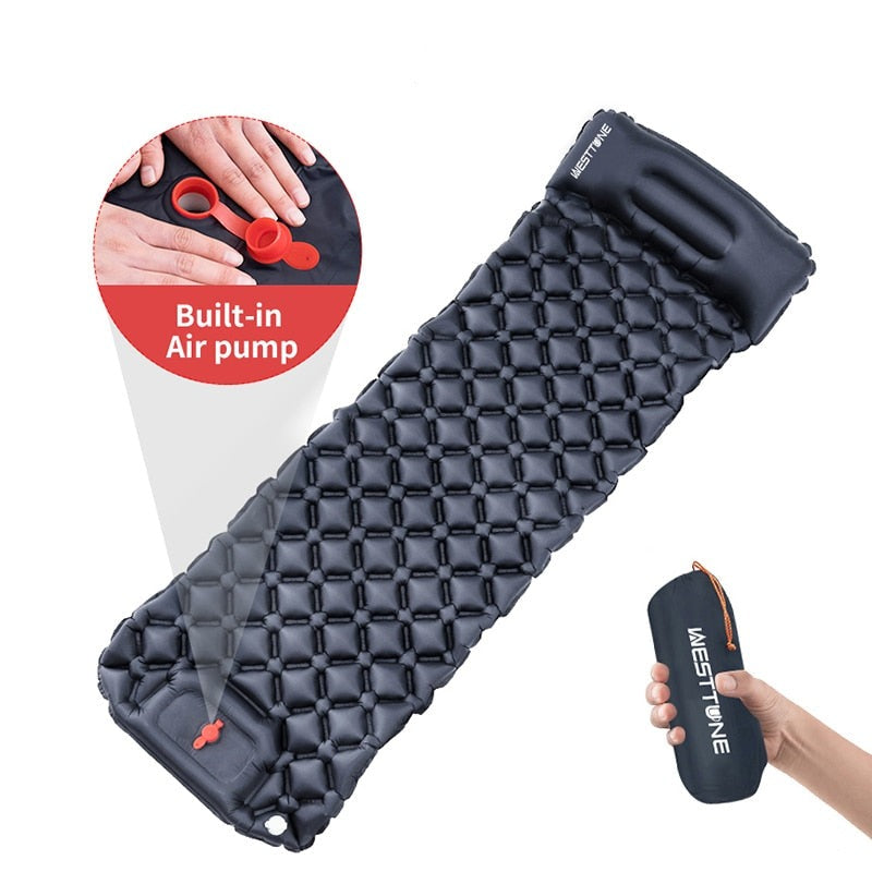 Inflatable Outdoor Mat with Pump and Neck Support