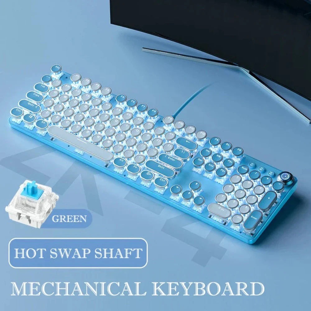 Retro Mechanical Keyboard with a Pink and Sky Blue Color Scheme