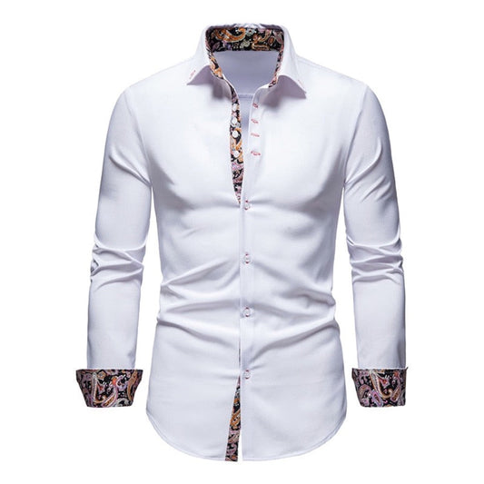 Button-Down Men's Shirt with Botanical Accents