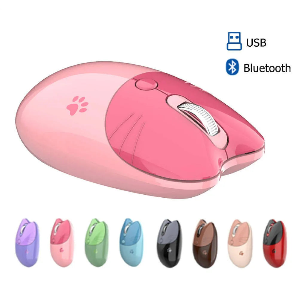 Cartoon Feline Themed Wireless Mouse with Bluetooth 2.4Ghz