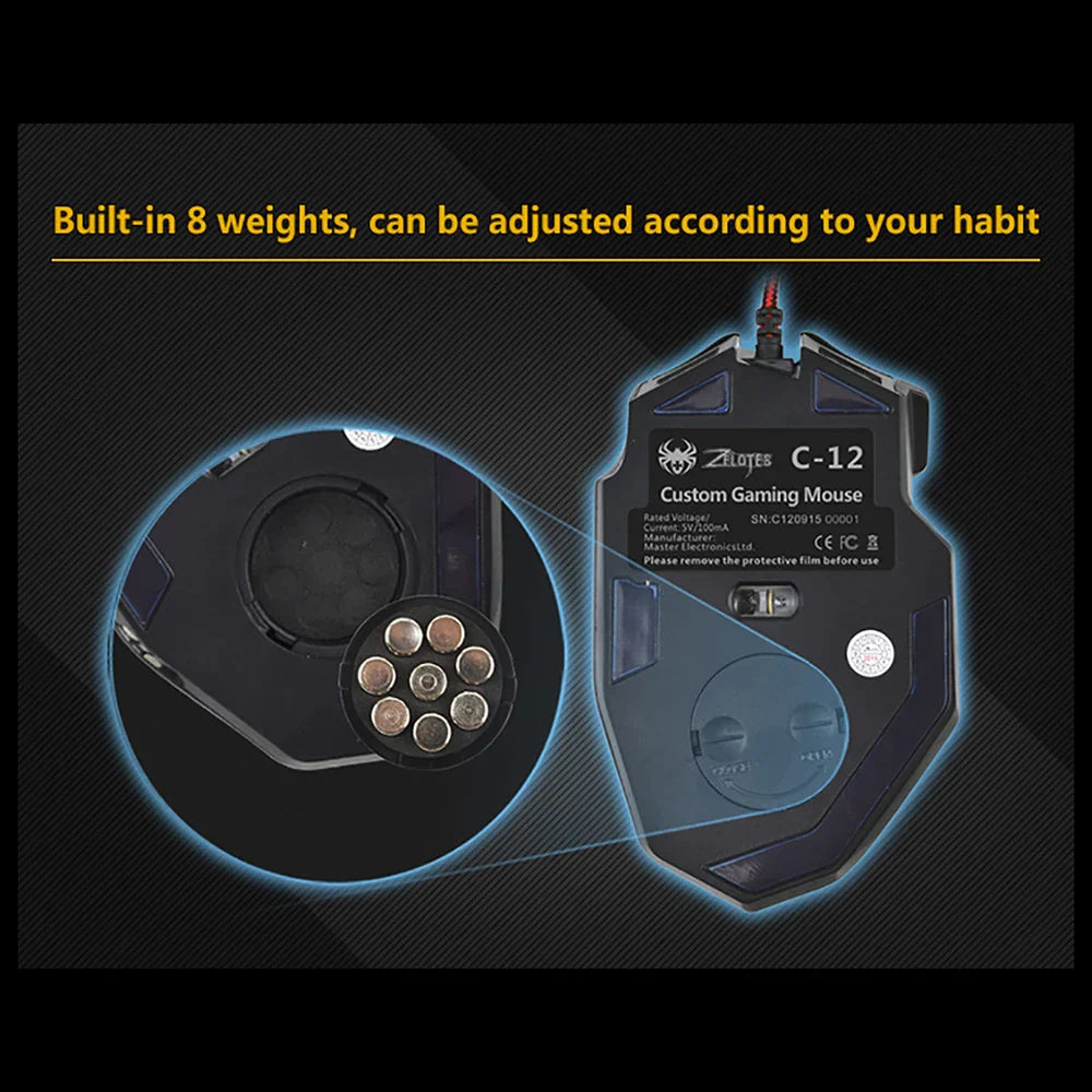 Gaming Mouse with 12 Buttons and 4 Adjustable DPI Levels