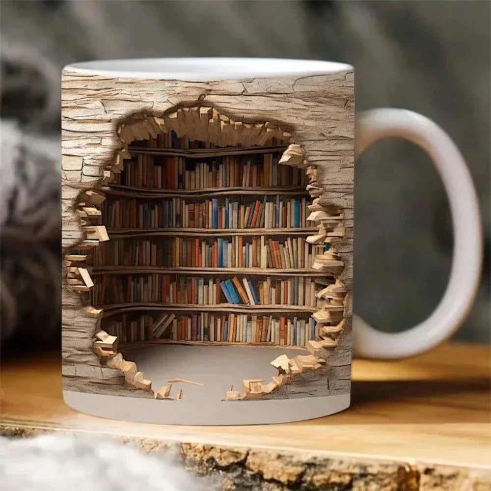 Coffee Mug with a 3D Bookshelf Design