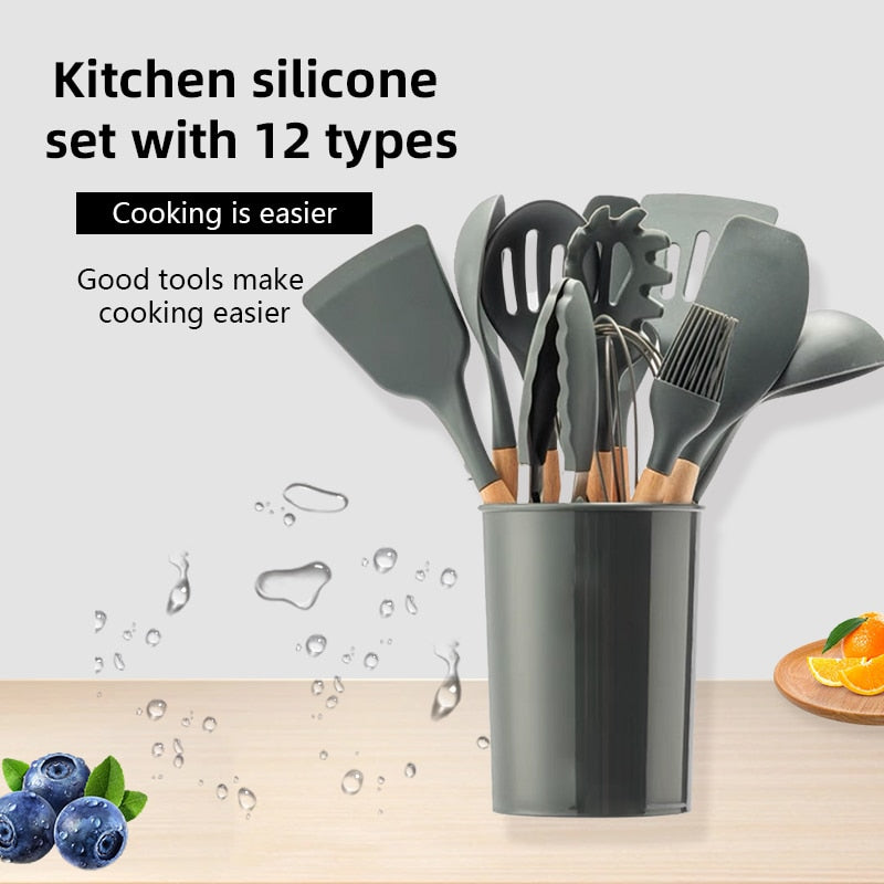12-Piece Set of Silicone Kitchen Utensils