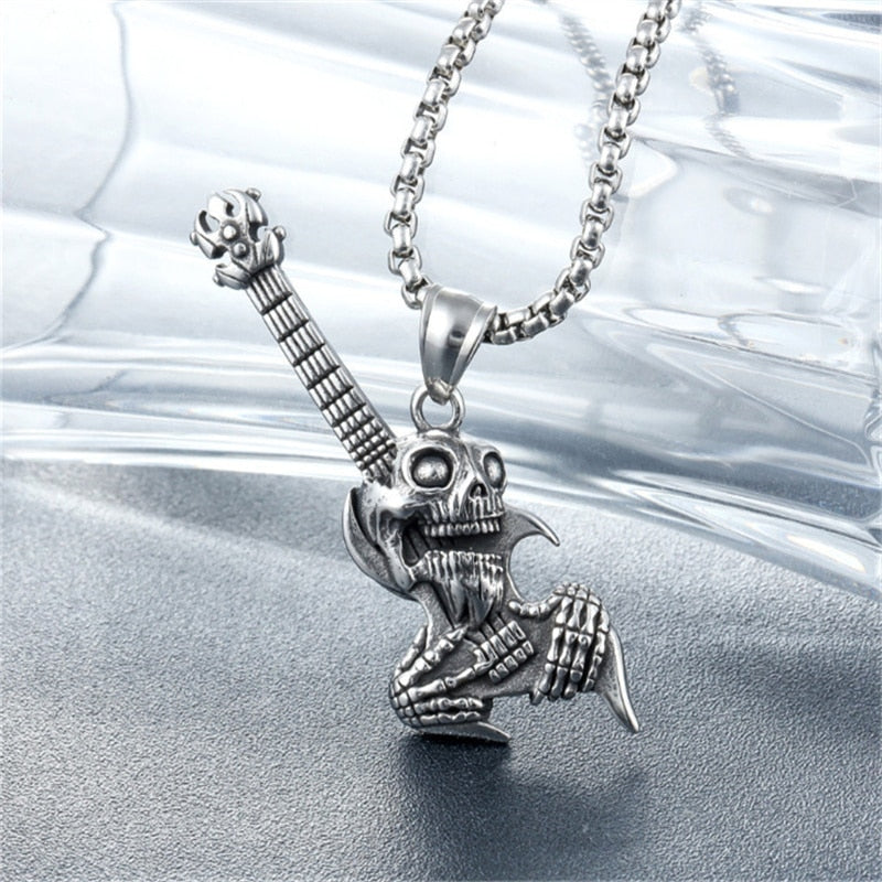 Necklace with Skull Gothic Guitar Design