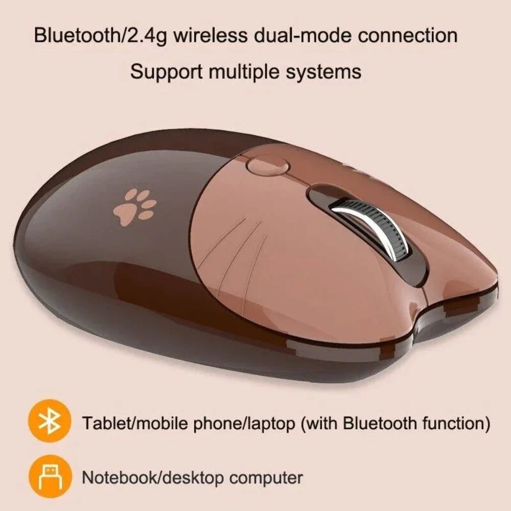 Cartoon Feline Themed Wireless Mouse with Bluetooth 2.4Ghz