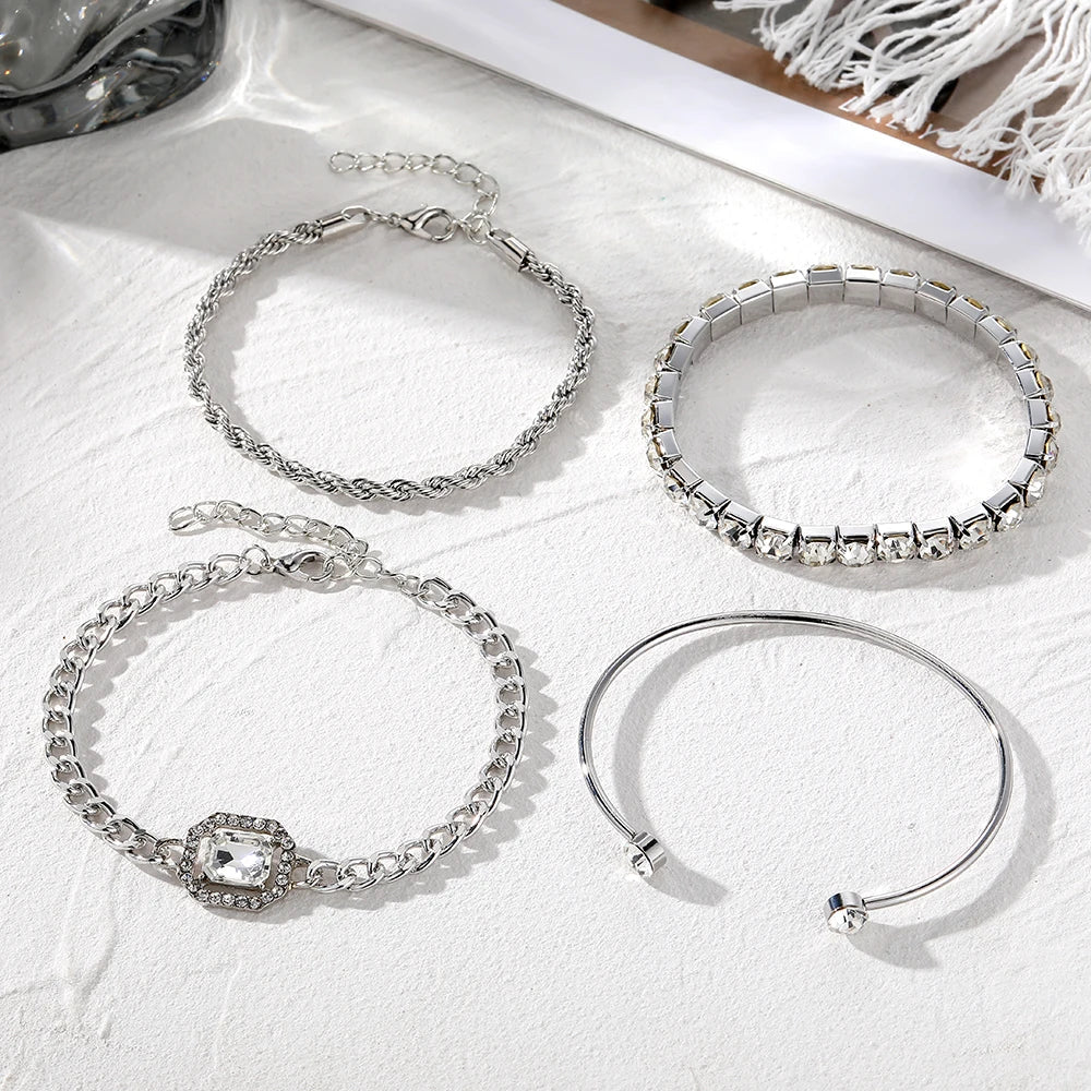 Polished 4 Piece Link Bracelet Collection with Adjustable Clasps