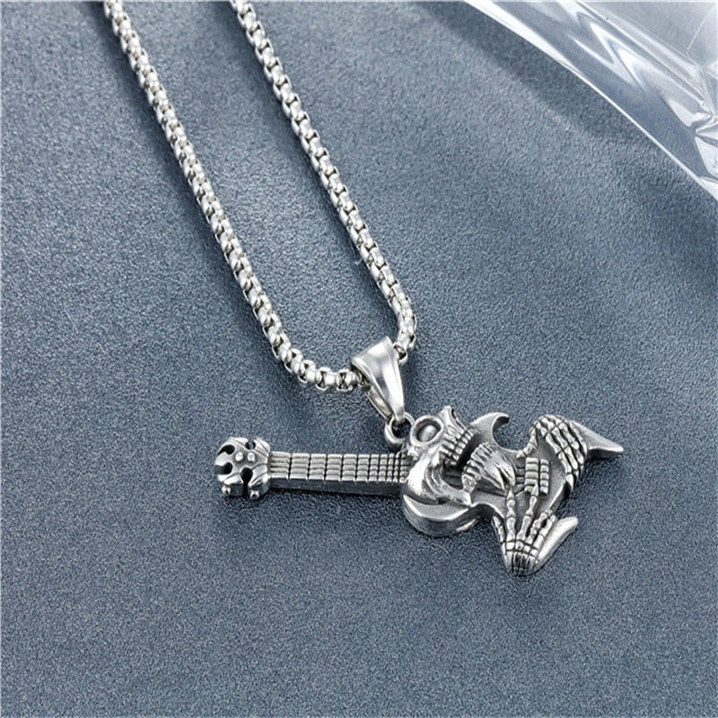 Necklace with Skull Gothic Guitar Design