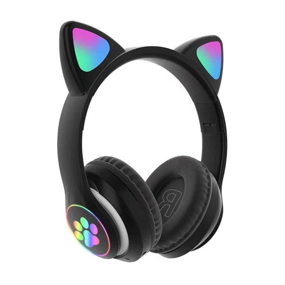 LED Feline Ear Wireless Headphones with Cartoon Design