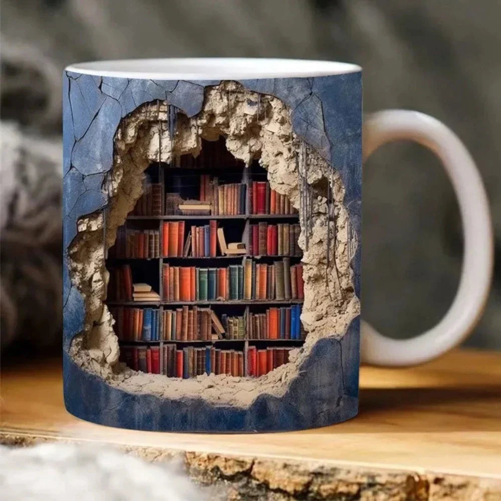 Coffee Mug with a 3D Bookshelf Design