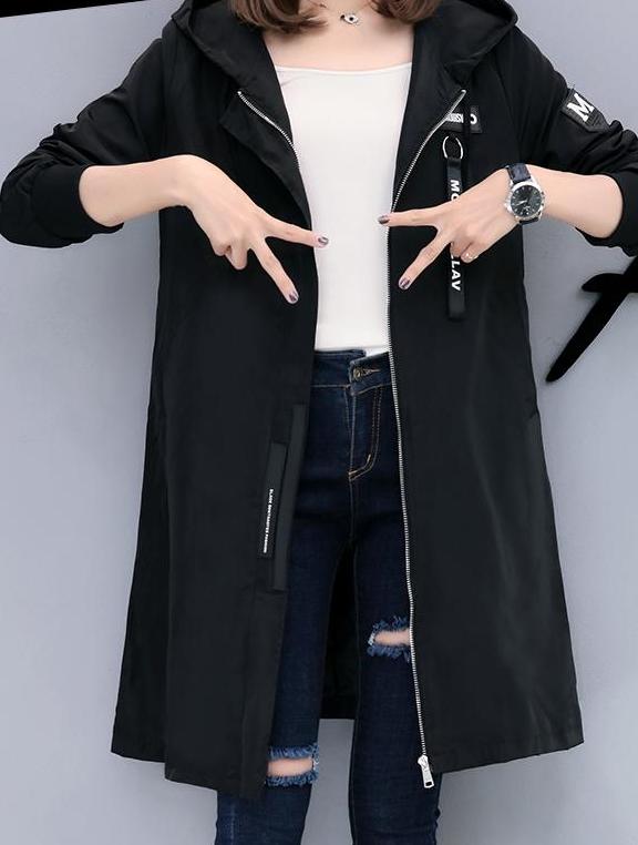 Casual Zip-Up Hooded Jacket for Women in Black