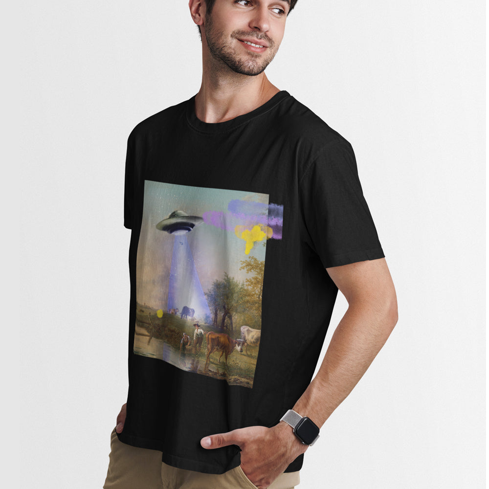 Jersey Short Sleeve Tee featuring Cow being Abducted by UFO