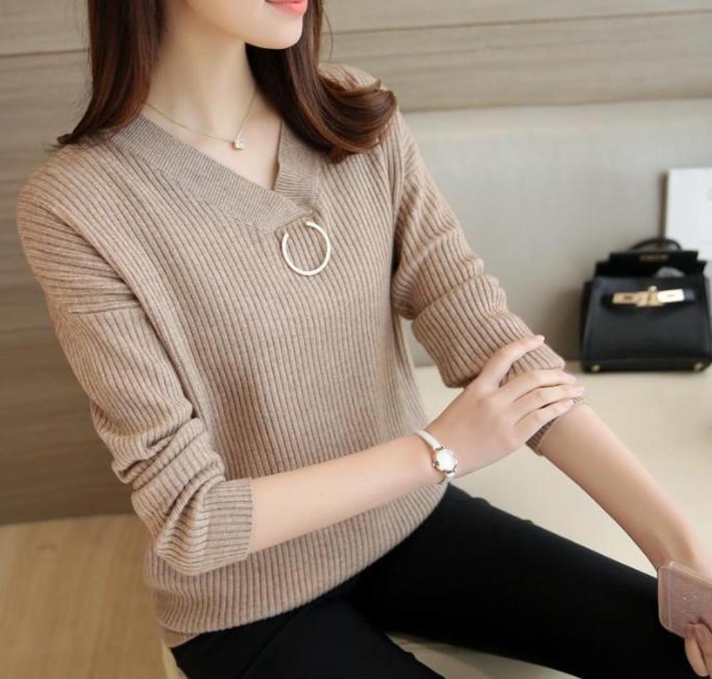 Women's Sweaters with V-Neck Design