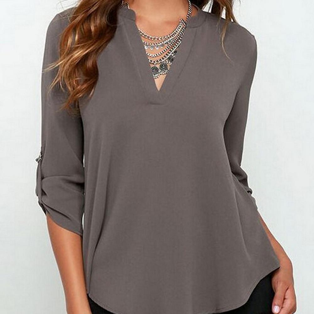 Quarter Sleeve Women's Top with a V Neckline
