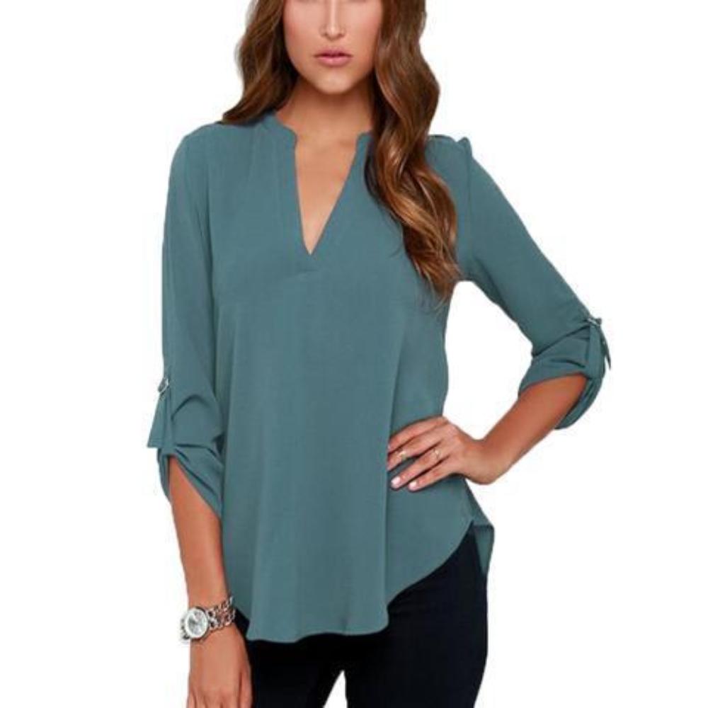 Quarter Sleeve Women's Top with a V Neckline