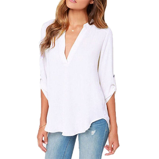 Quarter Sleeve Women's Top with a V Neckline