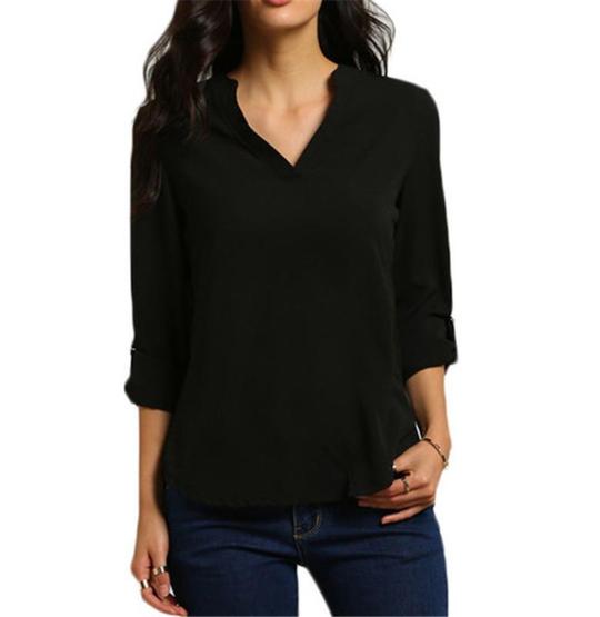 Quarter Sleeve Women's Top with a V Neckline