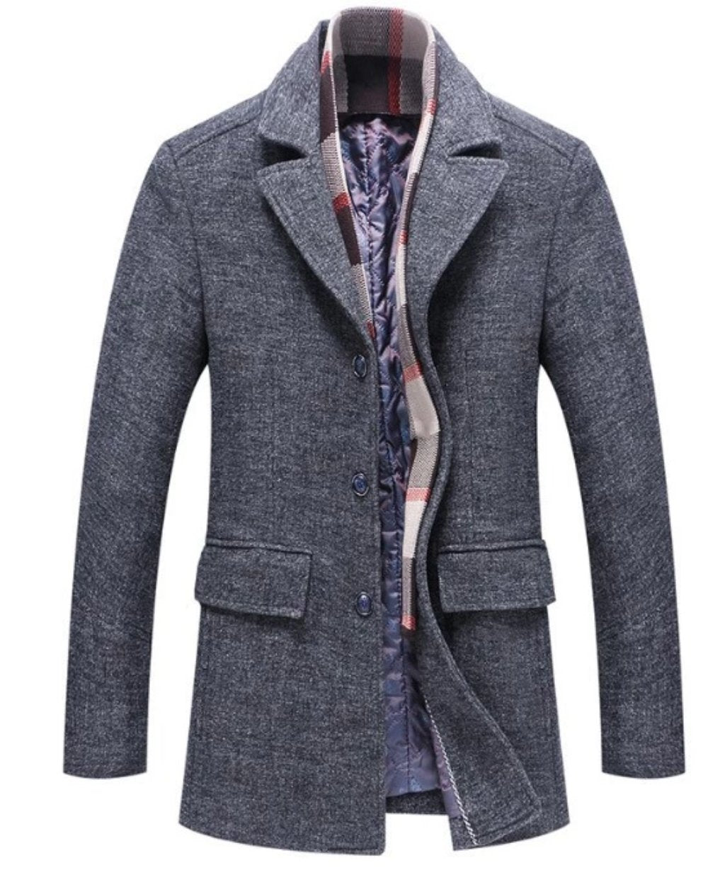 Layered Look Military Coat for Men with Classic Button Front