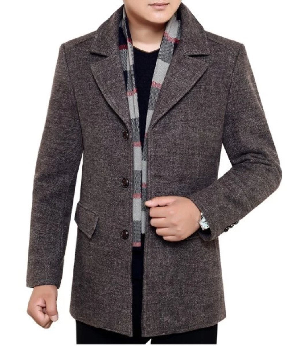 Layered Look Military Coat for Men with Classic Button Front