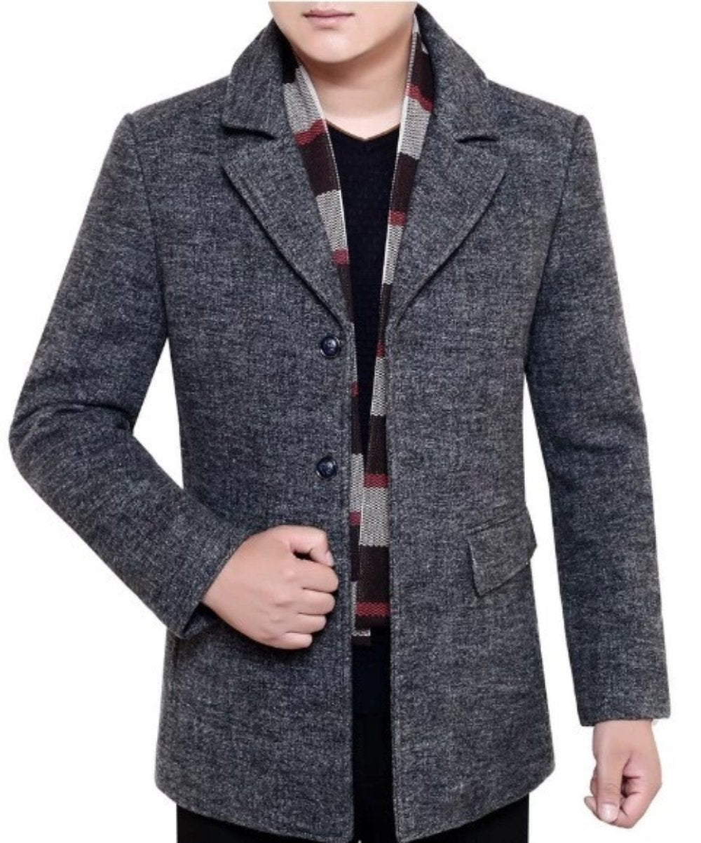 Layered Look Military Coat for Men with Classic Button Front