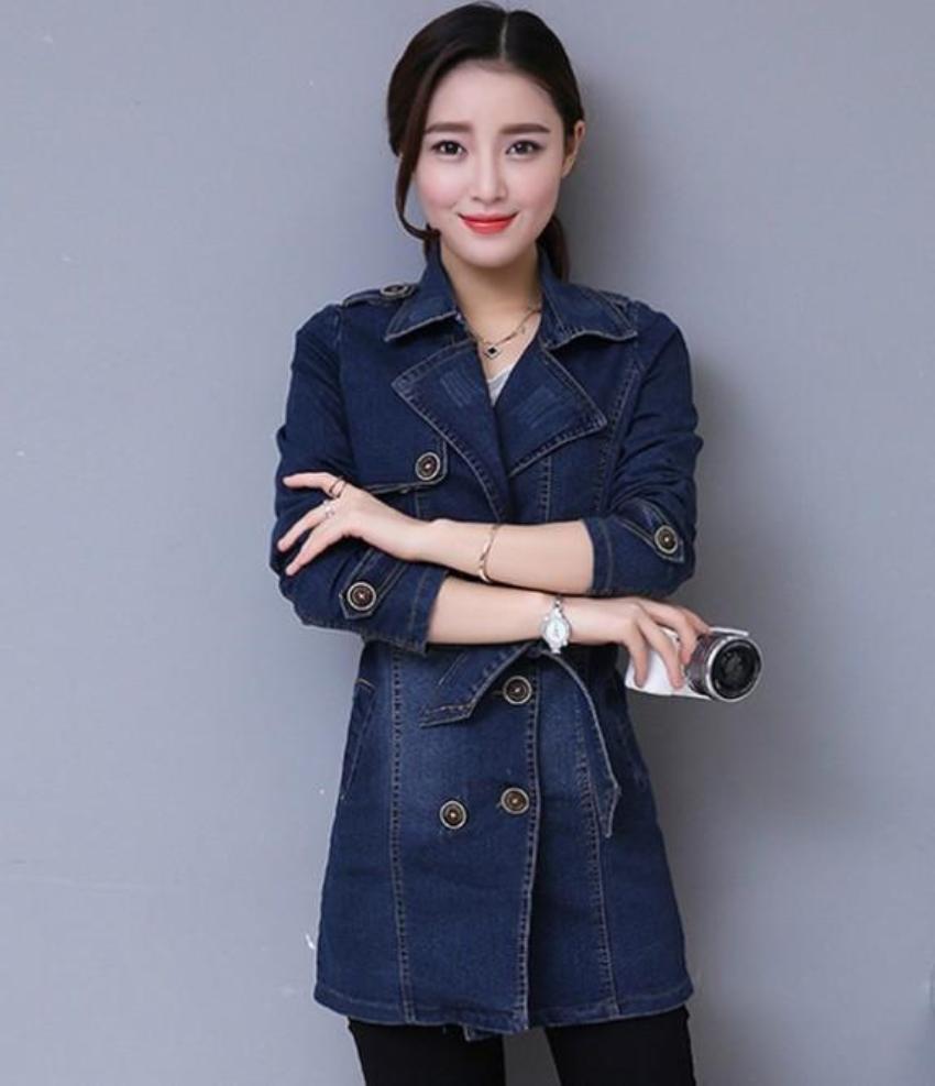 Slim Fit Double Breasted Women's Denim Jacket