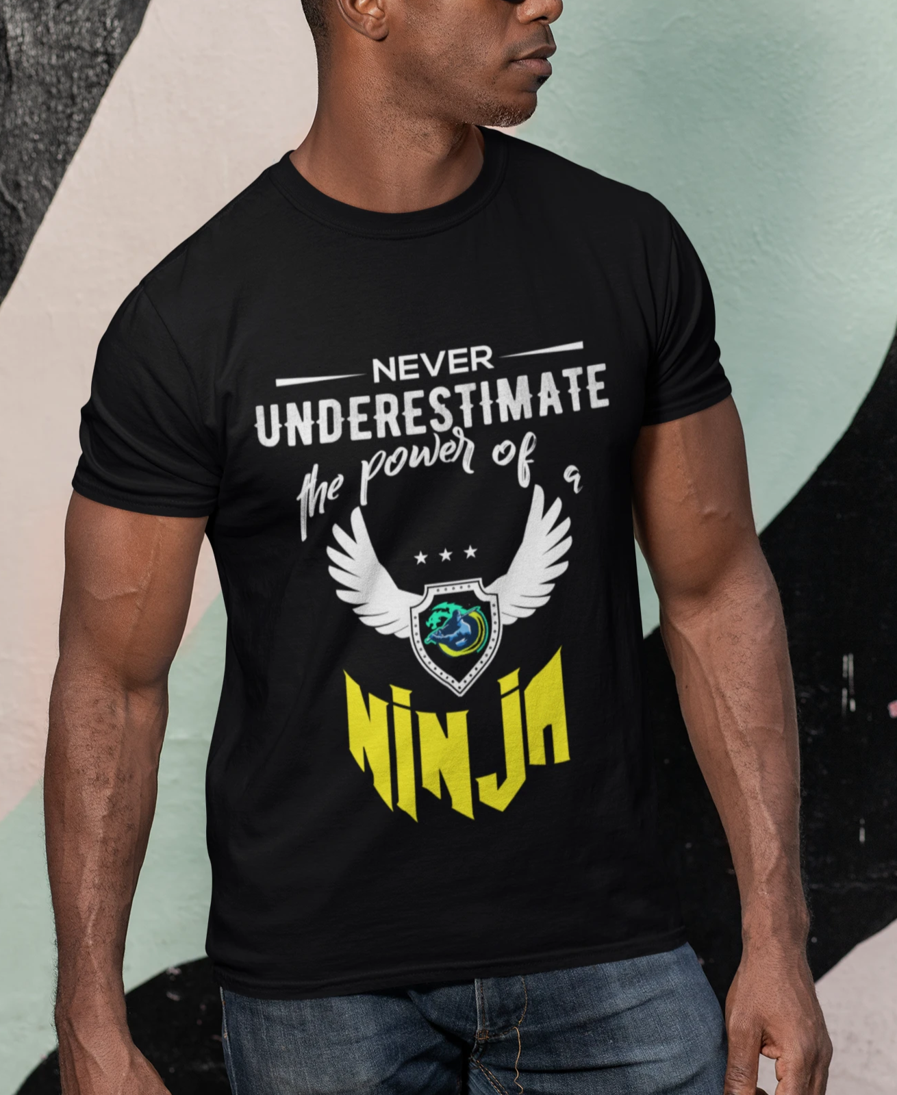 Short Sleeve T-Shirt with Yellow Ninja Emblem
