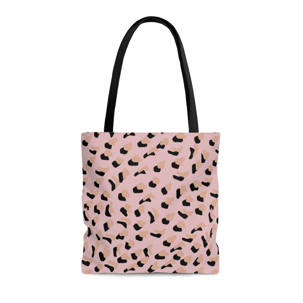 Medium Pink Shopper Tote Bag with Leopard Print