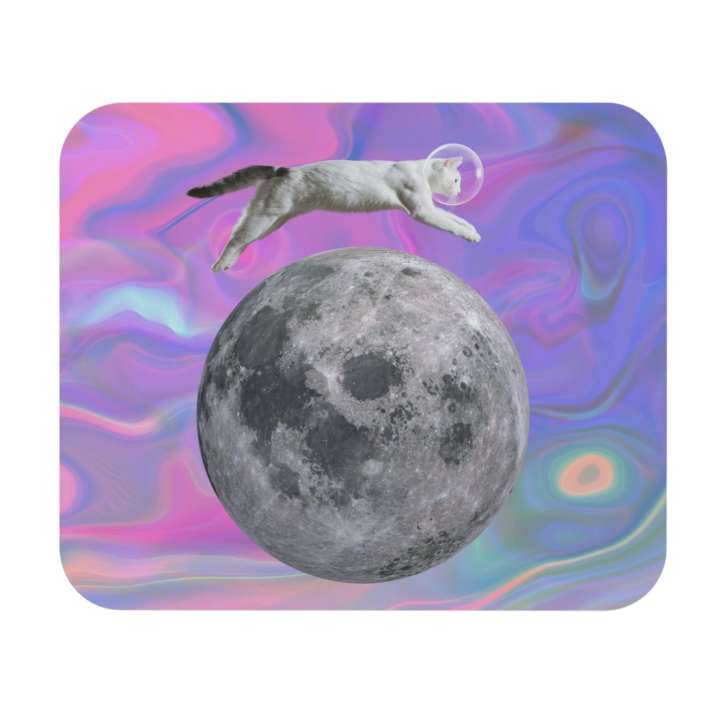 Cat Astronaut Leaping Over Moon Mouse Pad