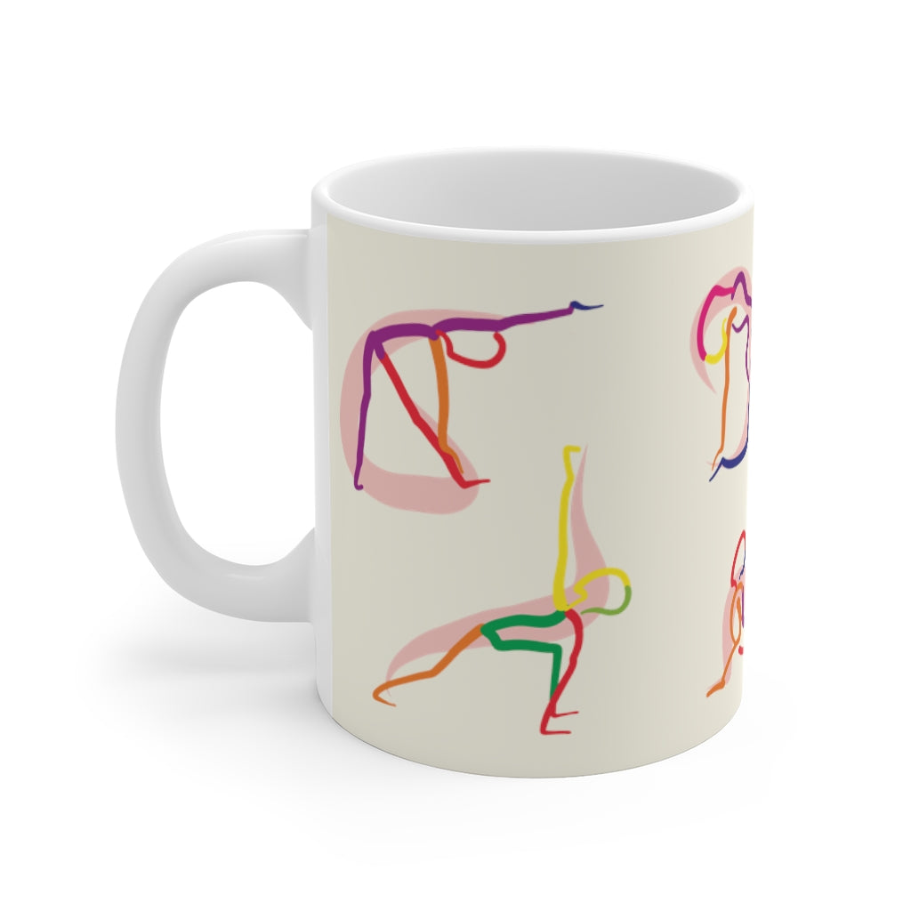 Mug with Yoga Poses Illustrated by Stick Figures for Tea or Coffee