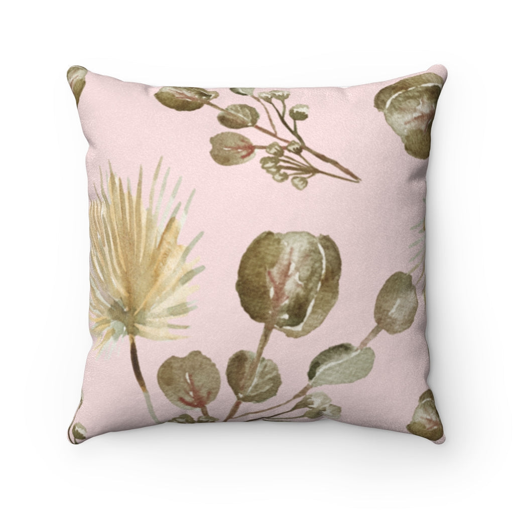 Double-Sided Faux Suede Square Cushion with Floral Motif