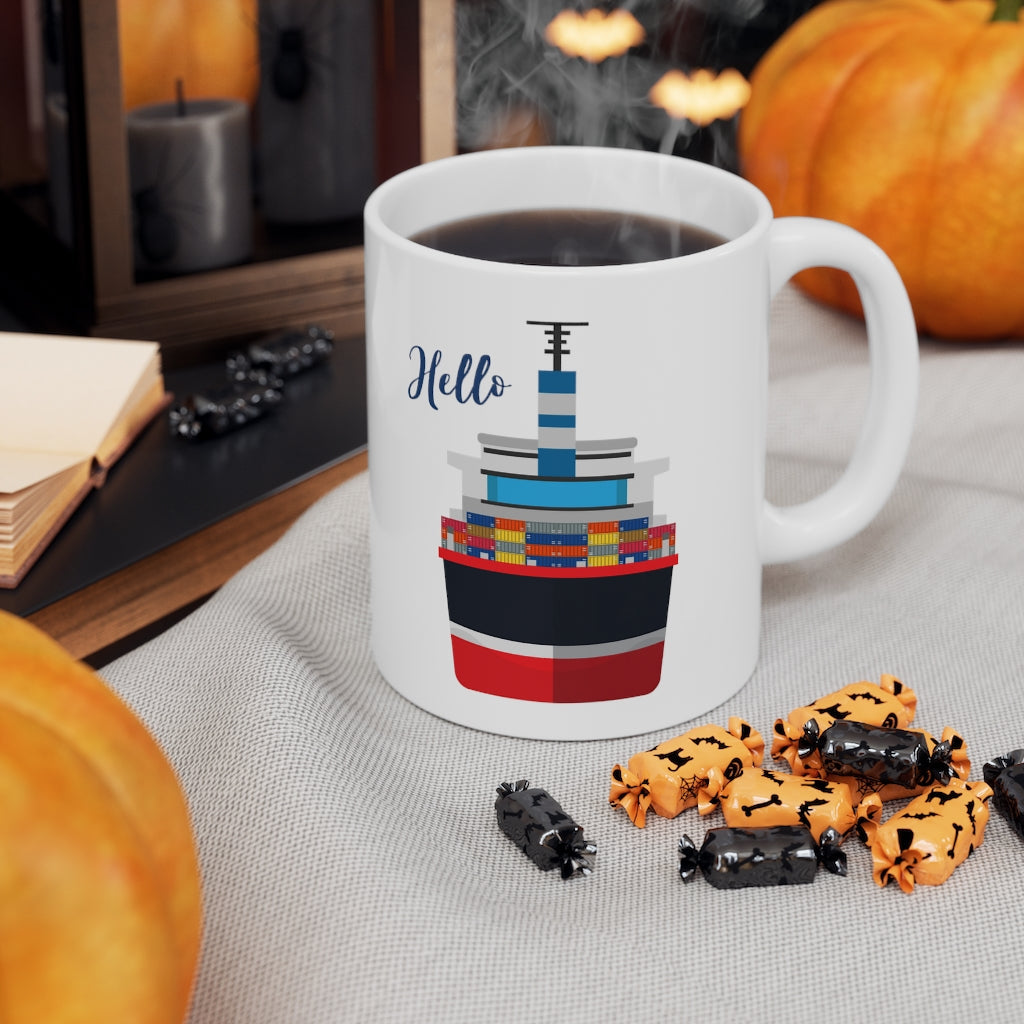 11oz Ceramic Mug - Cargo Vessel Container Ship Design