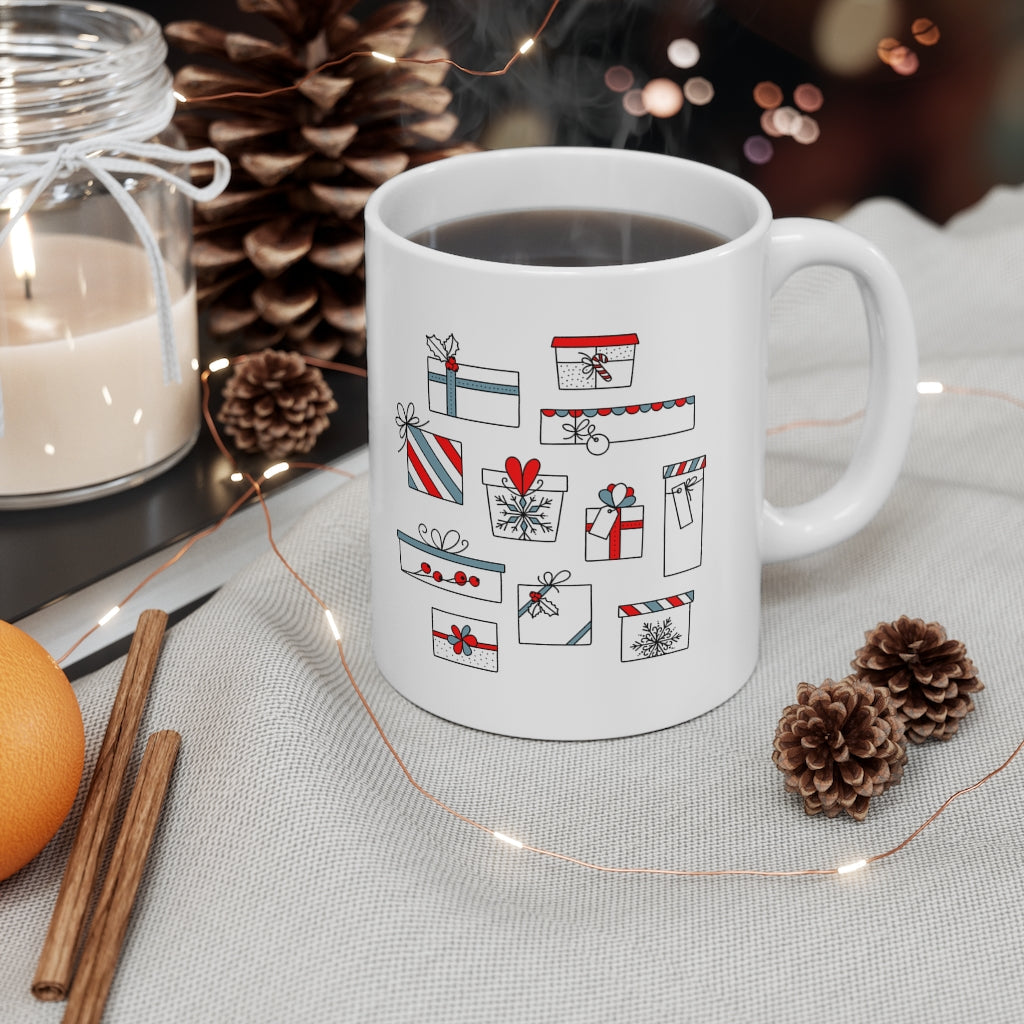 Festive Mug with Gift-Filled Stockings for Christmas