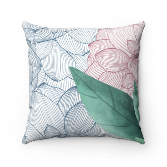 Faux Suede Square Cushion with Floral Prints on Both Sides for Double Bed