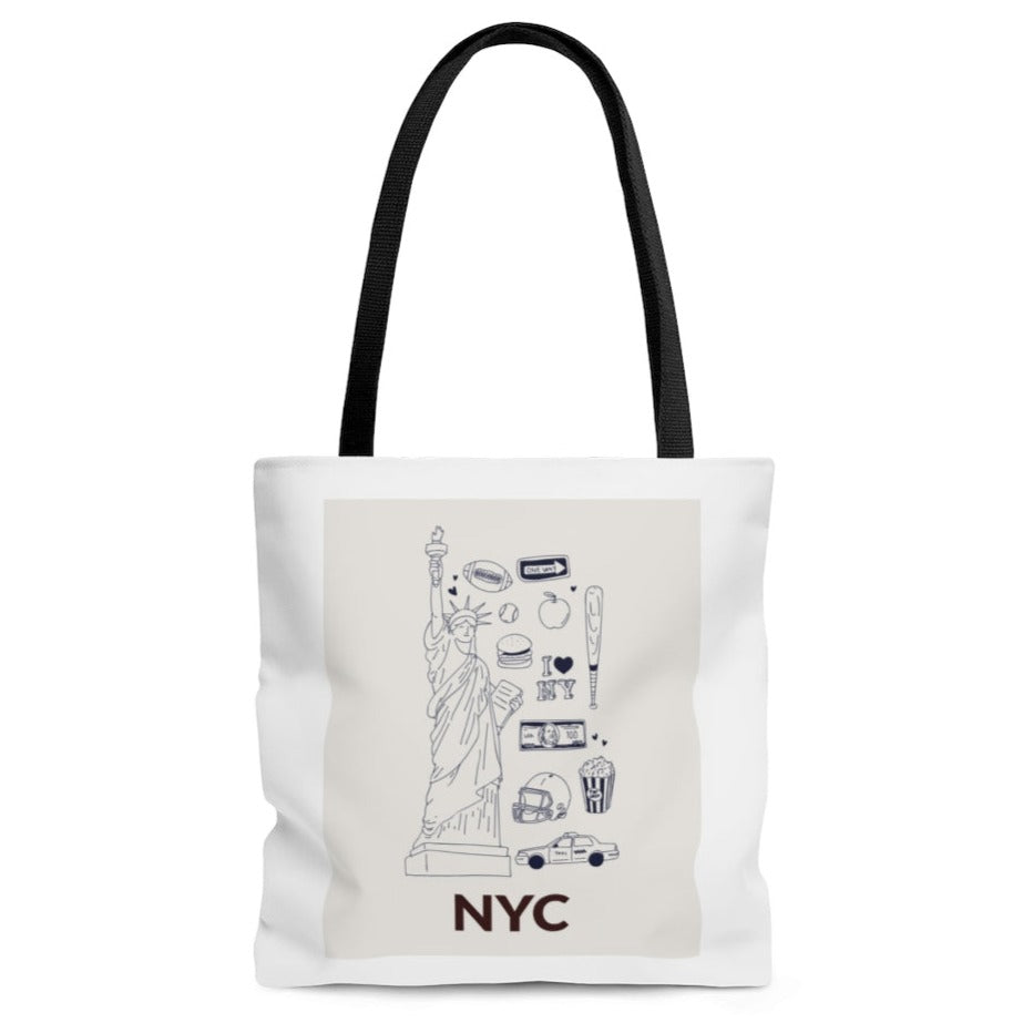 Medium Tote Bag Featuring Iconic NYC Symbols for Everyday Use
