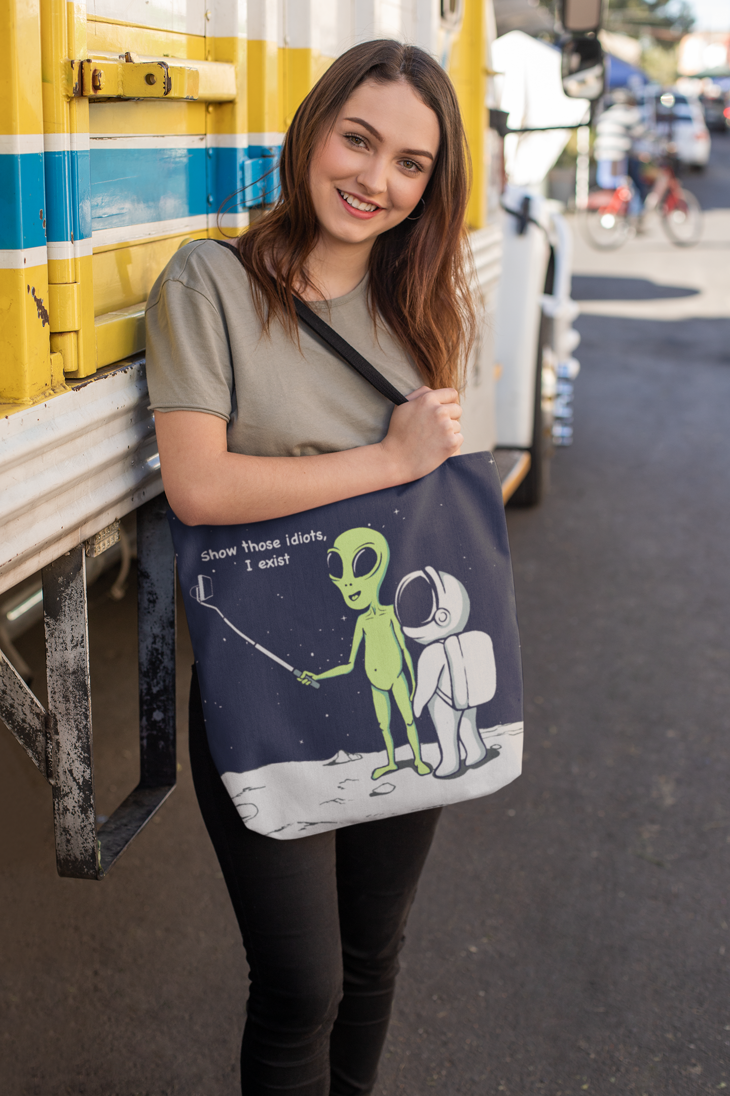 Alien Comedy: Proving My Existence Tote Bag (Medium)