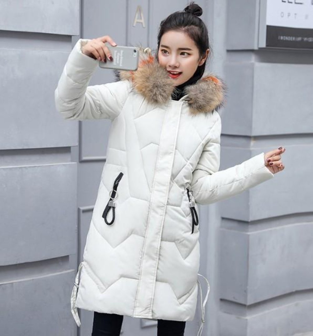 Casual Puffer Jacket for Women with Faux Fur Hood in Caramel Brown