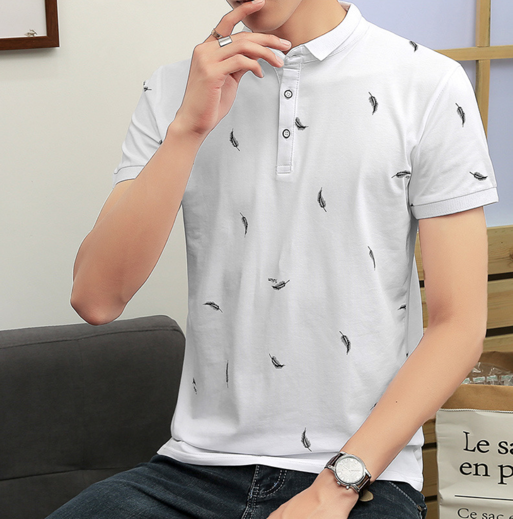 Feather Print Men's Polo Shirt - Short Sleeve