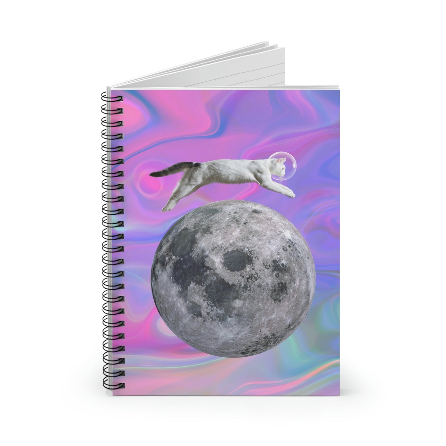 Feline Space Explorer Leaping Above Lunar Surface Notebook