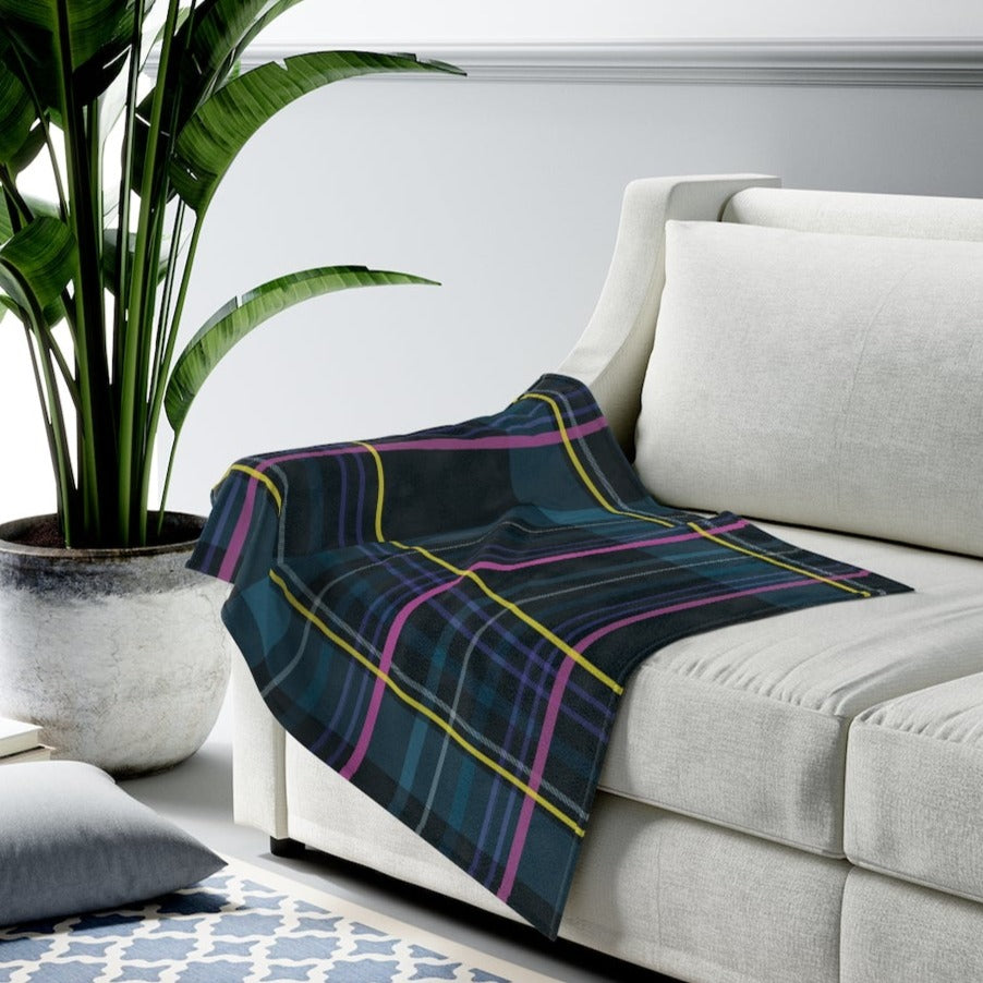 Blue Checkered Plush Throw Blanket - Available in 3 Dimensions