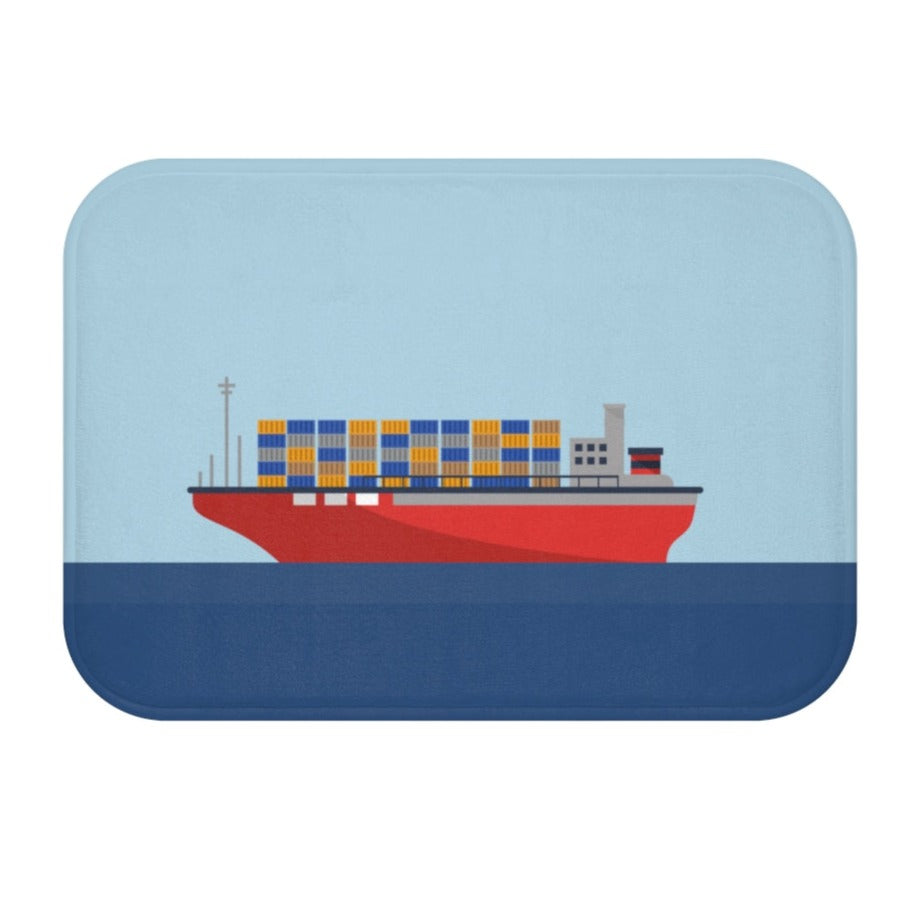 Ocean Cargo Ship and Containers Bath Mat