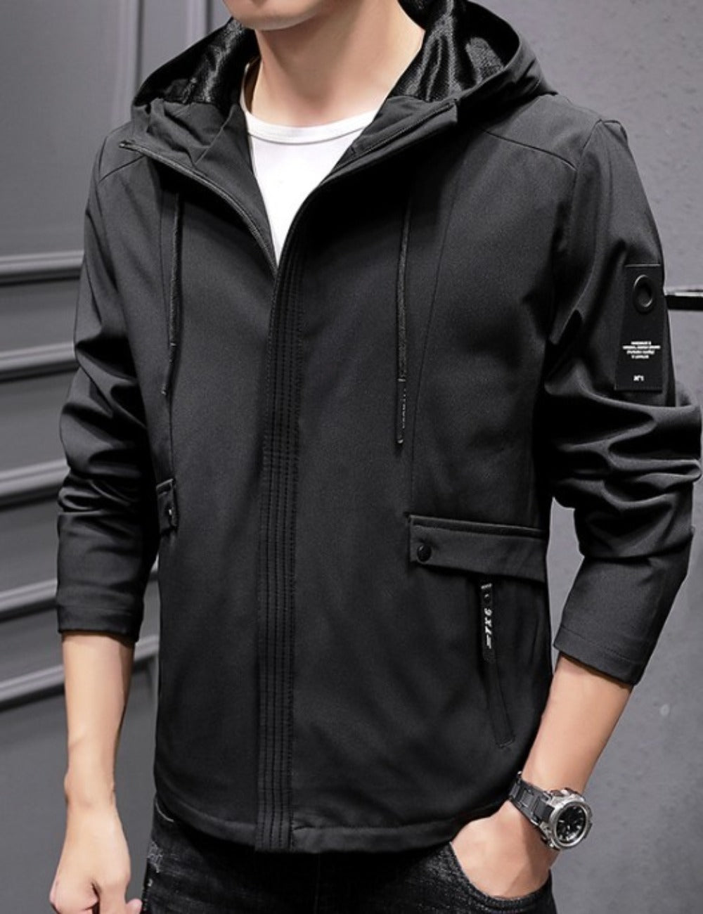 Zippered Street Style Hooded Jacket for Men
