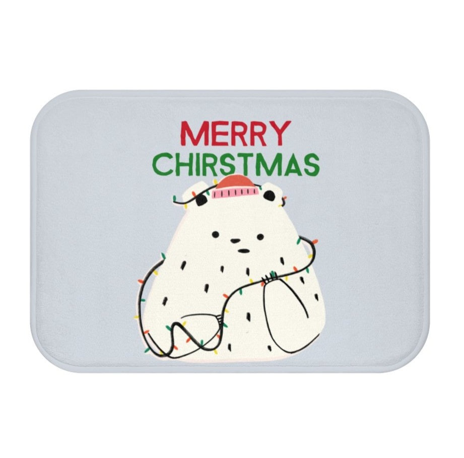 Christmas Lights and Polar Bear Bathroom Rug Home Decor