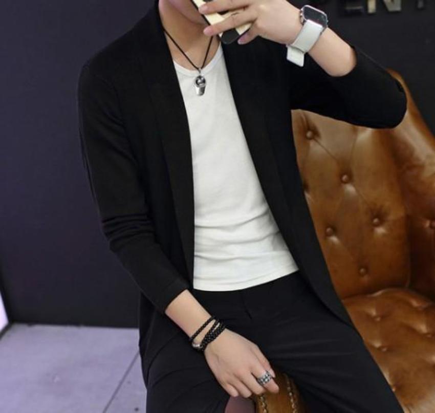Black Shawl Collar Cardigan for Men with Mid Length