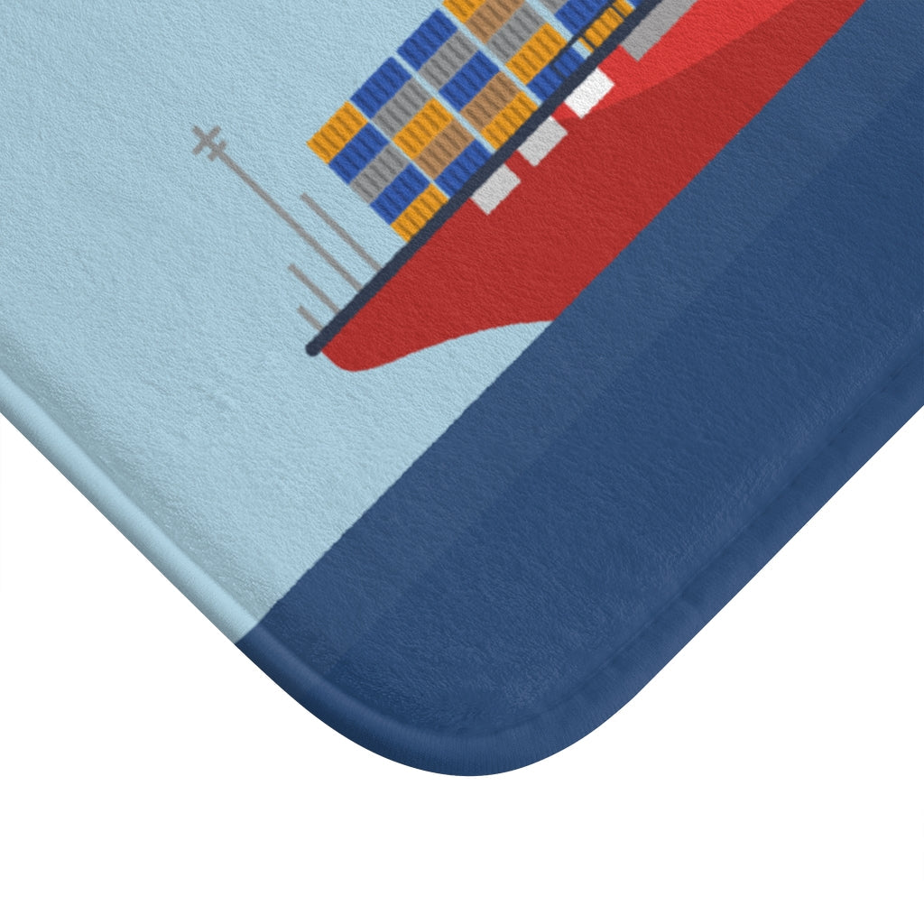 Ocean Cargo Ship and Containers Bath Mat