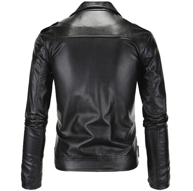 Stealthy Black Faux Leather Biker Jacket for Men